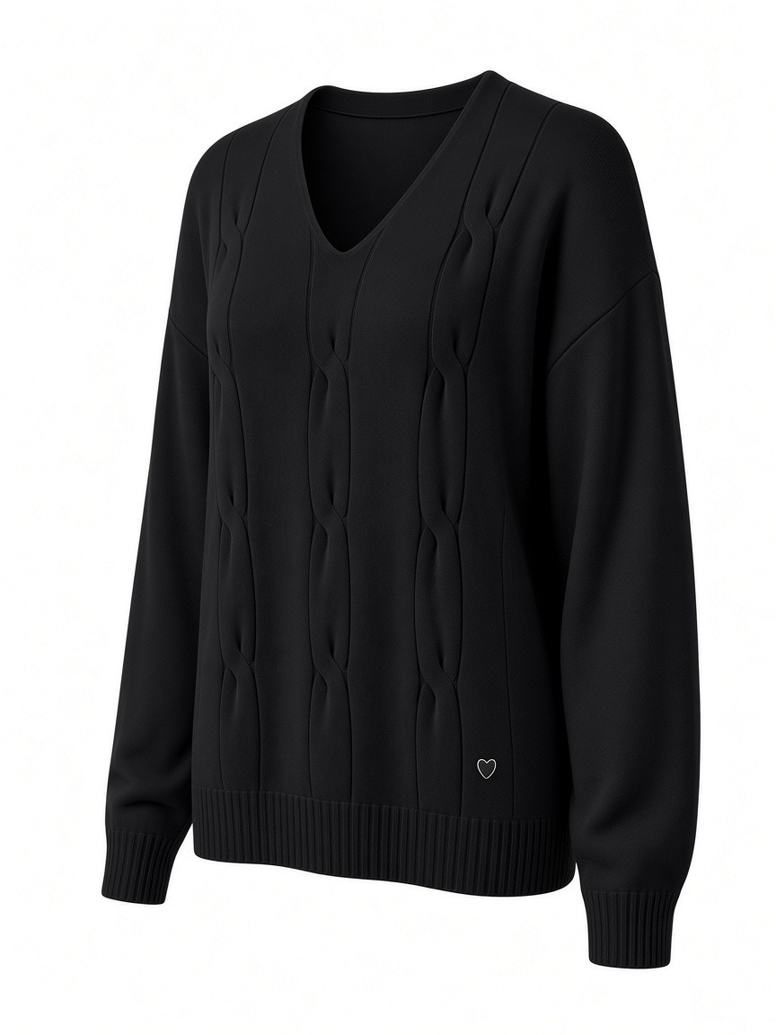 Dámsky pulóver s výstrihom do V s osmičkovým vzorom MINORITY BLACK čierny s.WEAR 2